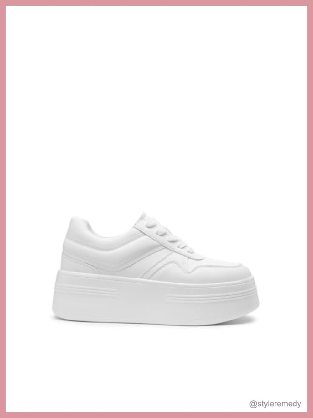 Platform Sneakers Faux Leather Chunky Casual Lace-Up - Picture 3 of 6